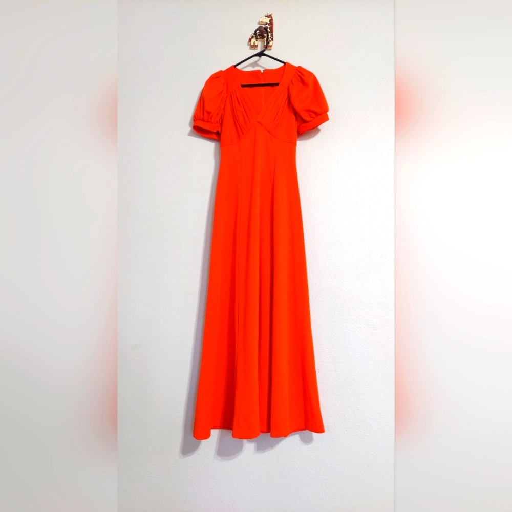Vintage Maxi Gown Vtg 60s 70s Princess Sleeve Long Orange Dress